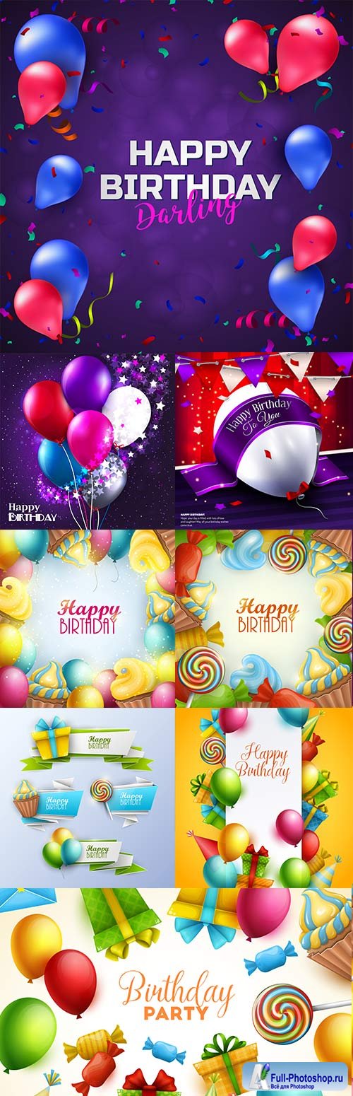 Happy birthday holiday invitation balloons gifts and sweets