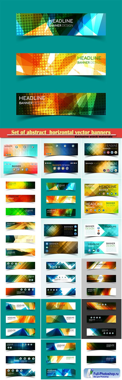 Set of abstract  horizontal vector banners with geometric shape