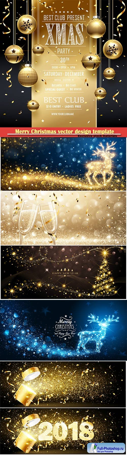 Merry Christmas vector golden design template