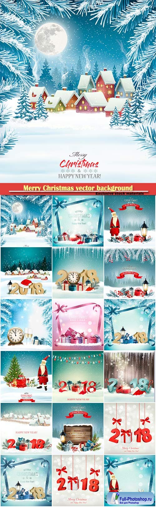 Merry Christmas vector background with 2018 and gift boxes and branch of tree