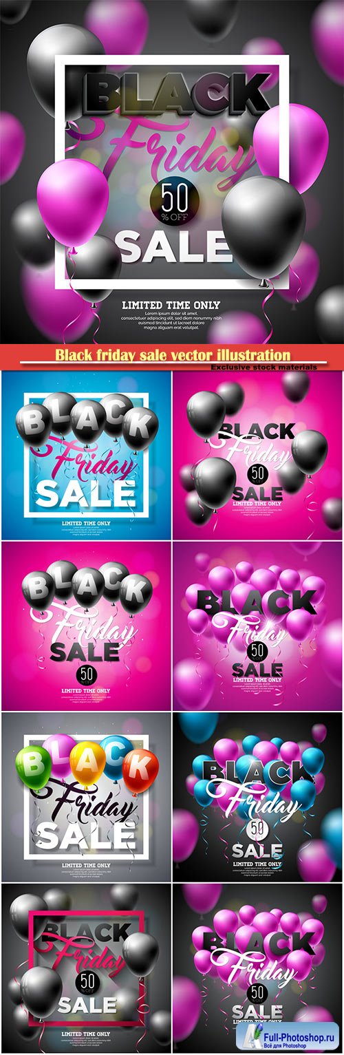 Black friday sale vector illustration with shiny balloons