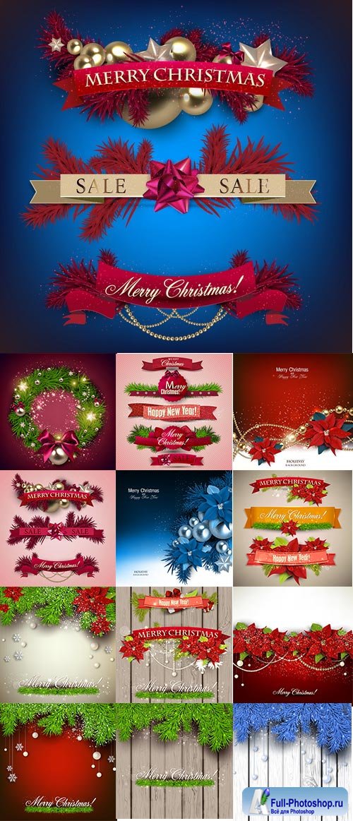 Christmas Backgrounds & Ribbons 25xEPS