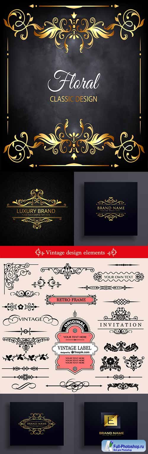 Vintage decorative flower elements and brand name
