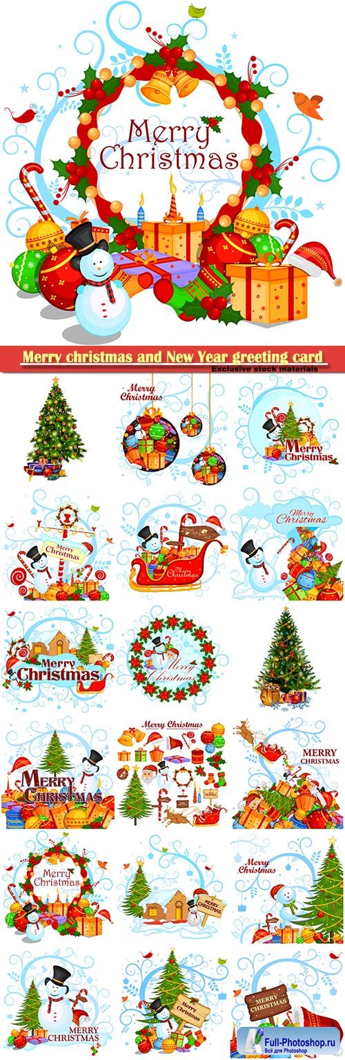 Merry christmas and New Year greeting card vector # 8