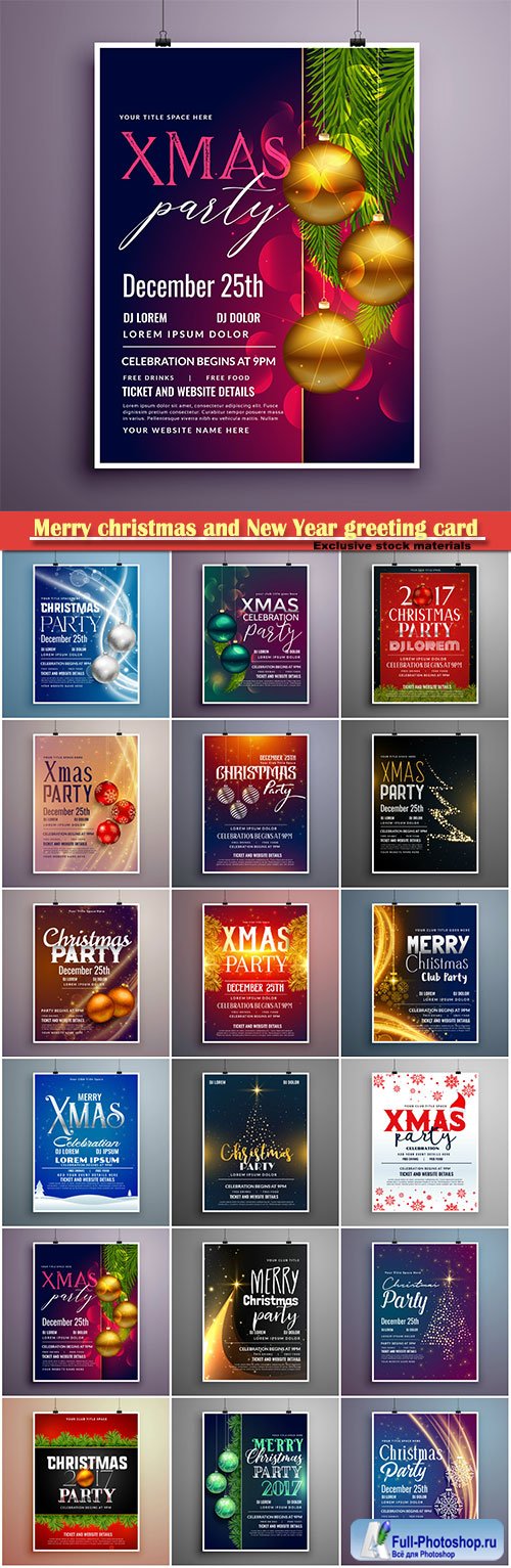 Merry christmas and New Year greeting card vector # 9