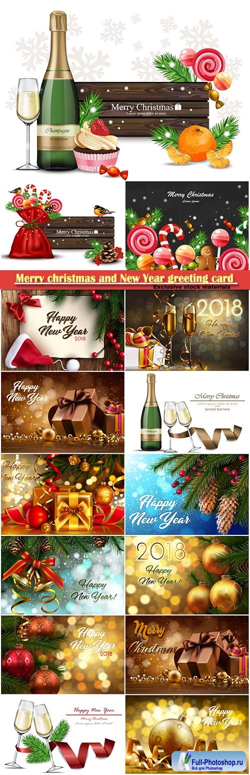 Merry christmas and New Year greeting card vector # 23