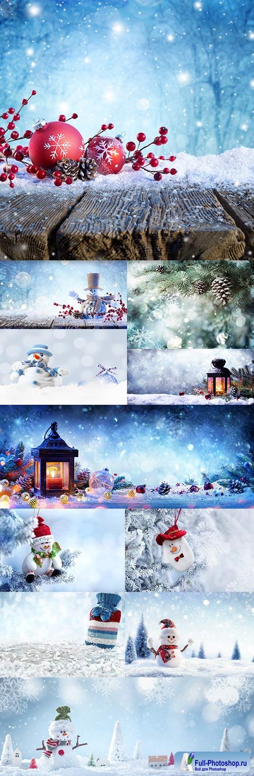 Christmas decorative composition snowman and snowflakes