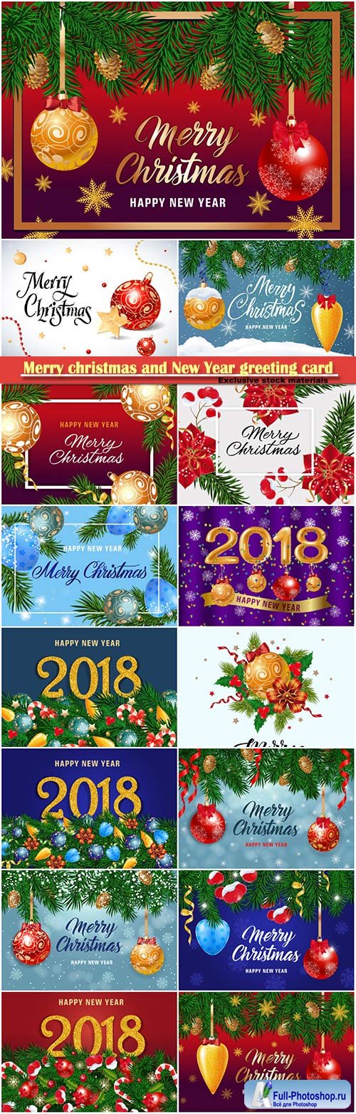 Merry christmas and New Year greeting card vector # 29