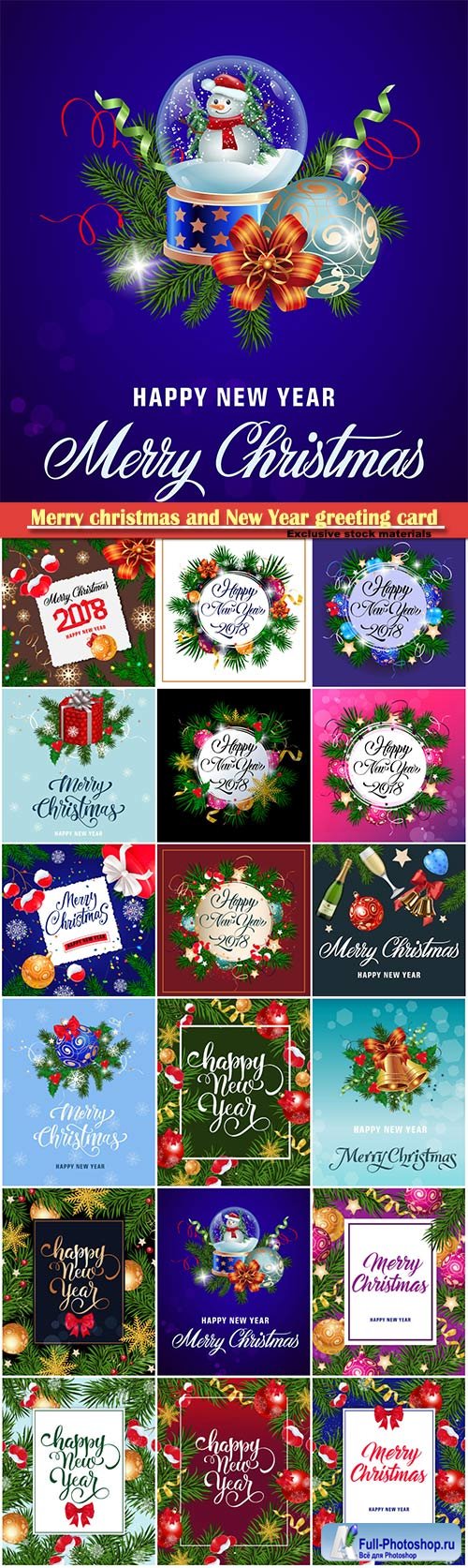Merry christmas and New Year greeting card vector # 25