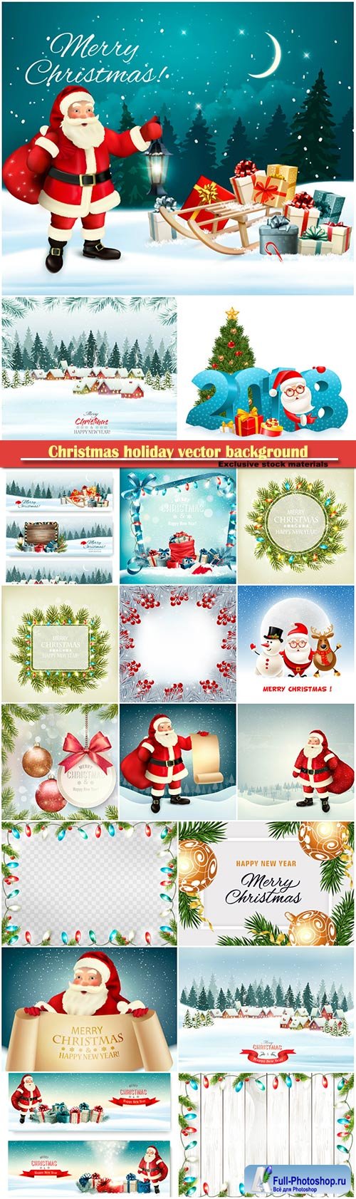 Christmas holiday vector background with Santa Claus and branches of tree and a colorful balls