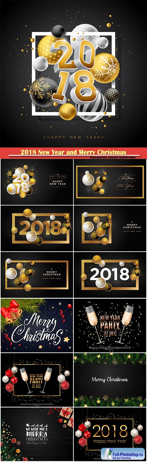 2018 New Year and Merry Christmas design vector template