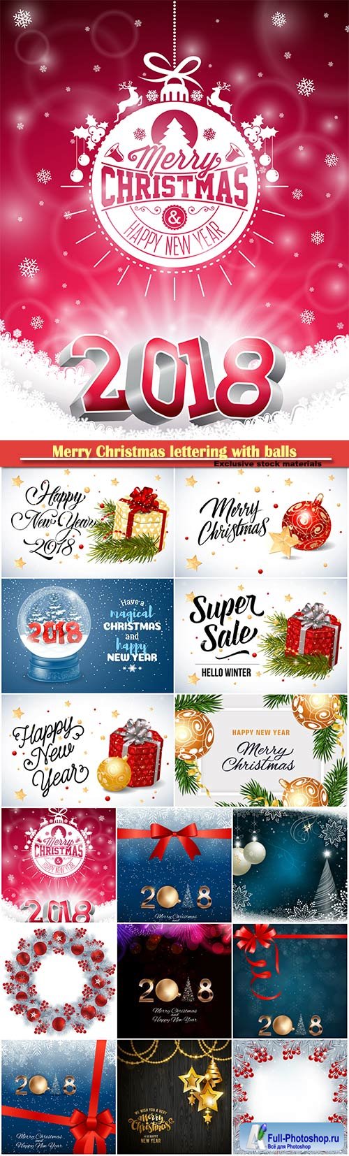 Merry Christmas lettering with balls design vector template