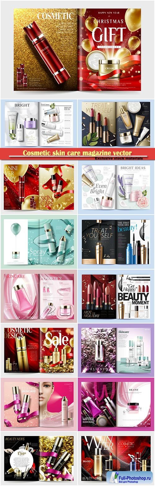 Cosmetic magazine vector template, skin care product, 3d illustration