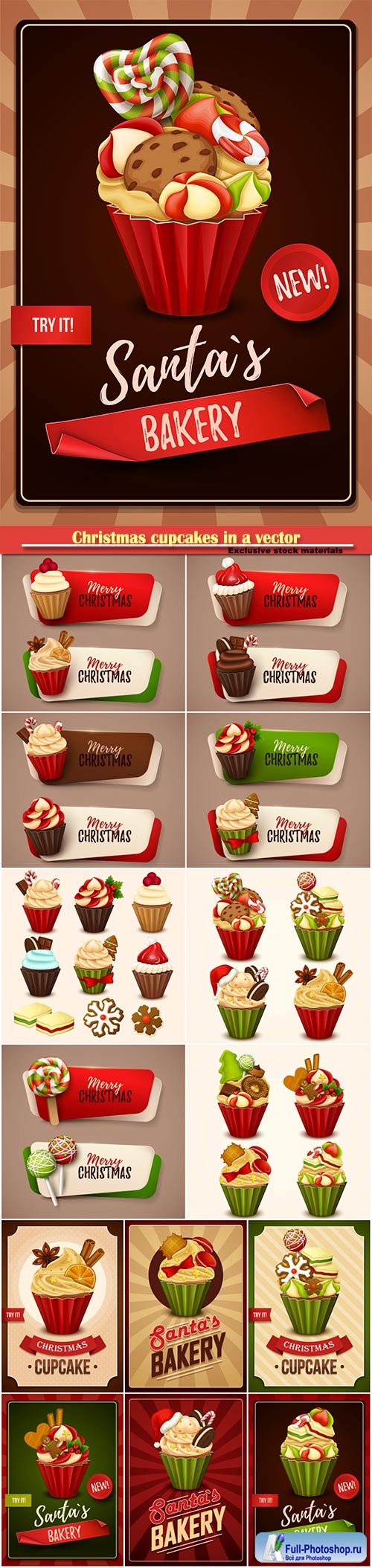 Christmas cupcakes in a vector, delicious sweets