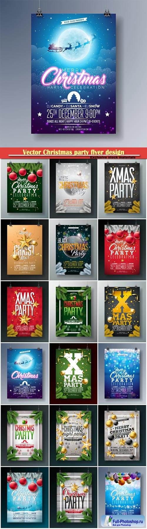 Vector Christmas party flyer design, holiday typography elements
