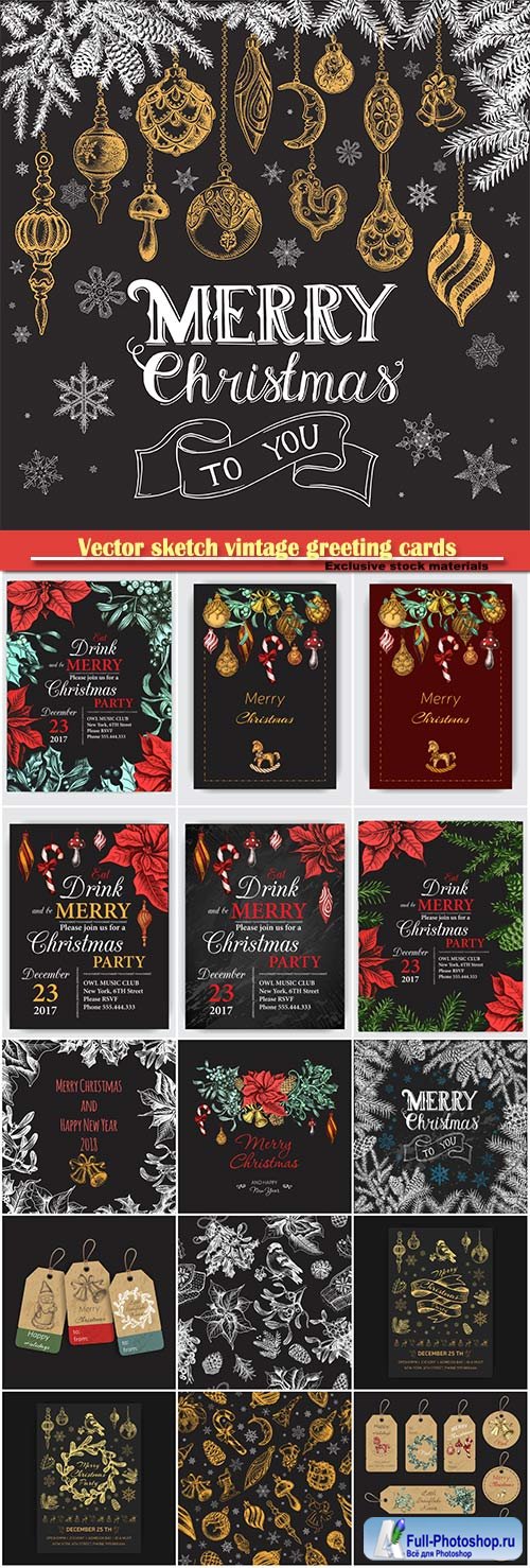 Vector illustration sketch vintage greeting cards and holiday design