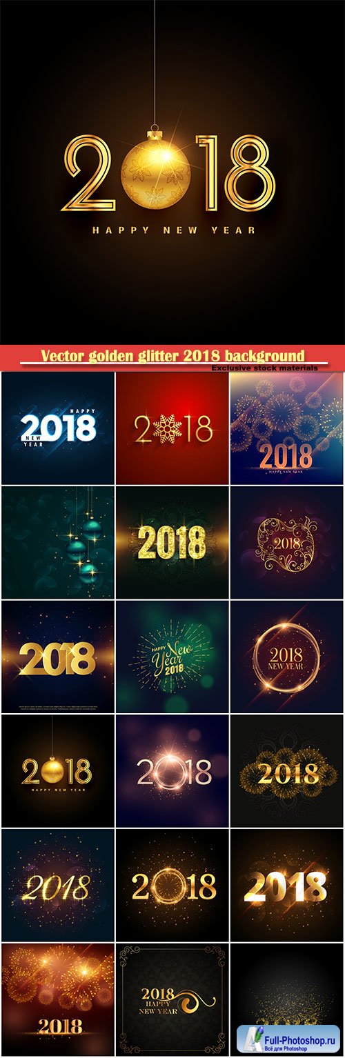 Vector golden glitter 2018 background with sparkles