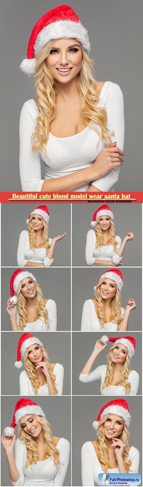 Beautiful cute blond model wear santa hat