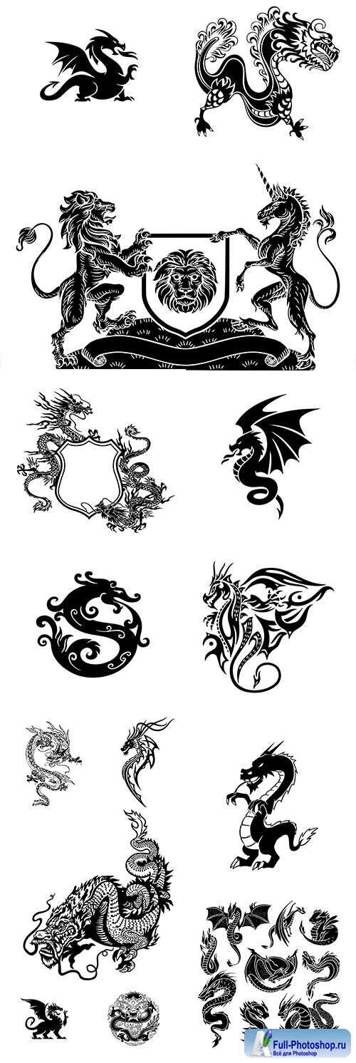 Dragon fantasy creature silhouette ancient black design