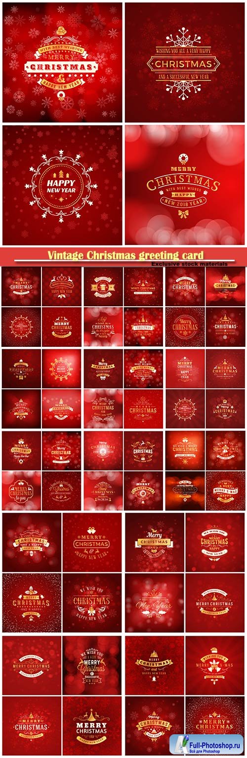 Set of Christmas golden and red greeting vector card templates