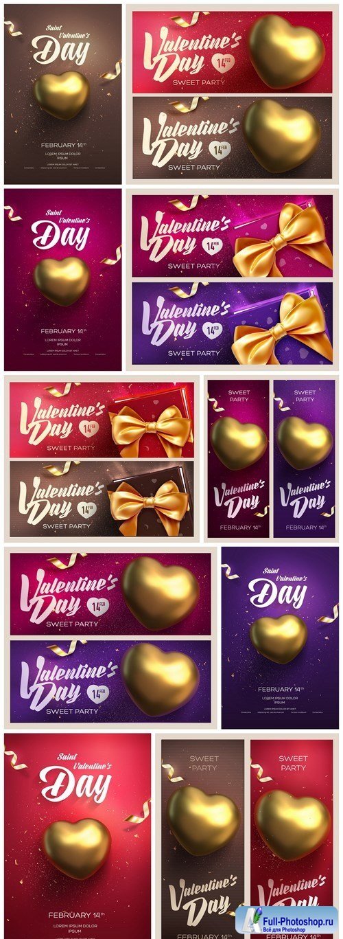 Valentine Day Banners Background - 10 Vector