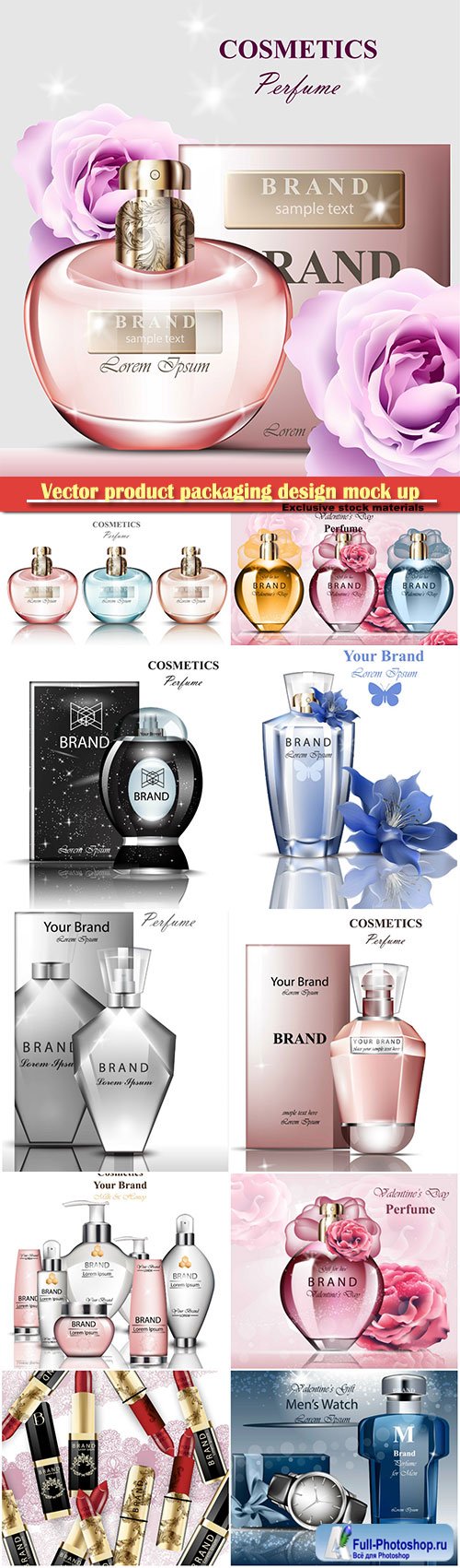 Vector product packaging design mock up, perfume bottle, brand label