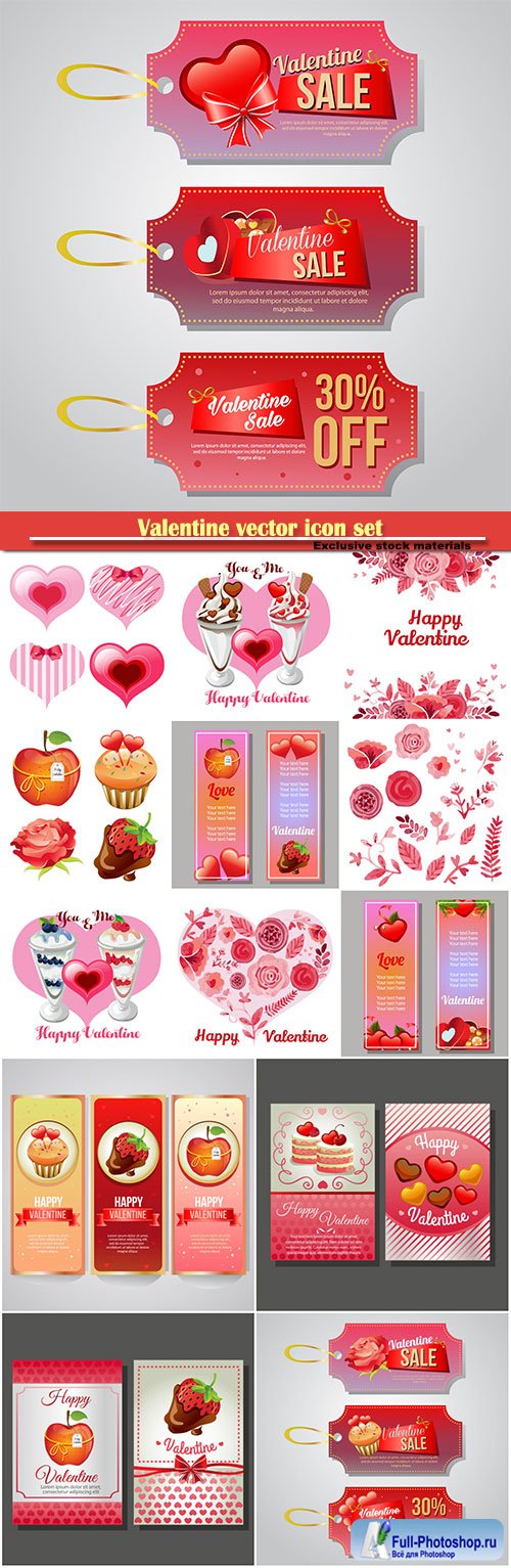 Valentine vector icon set and vertical banner