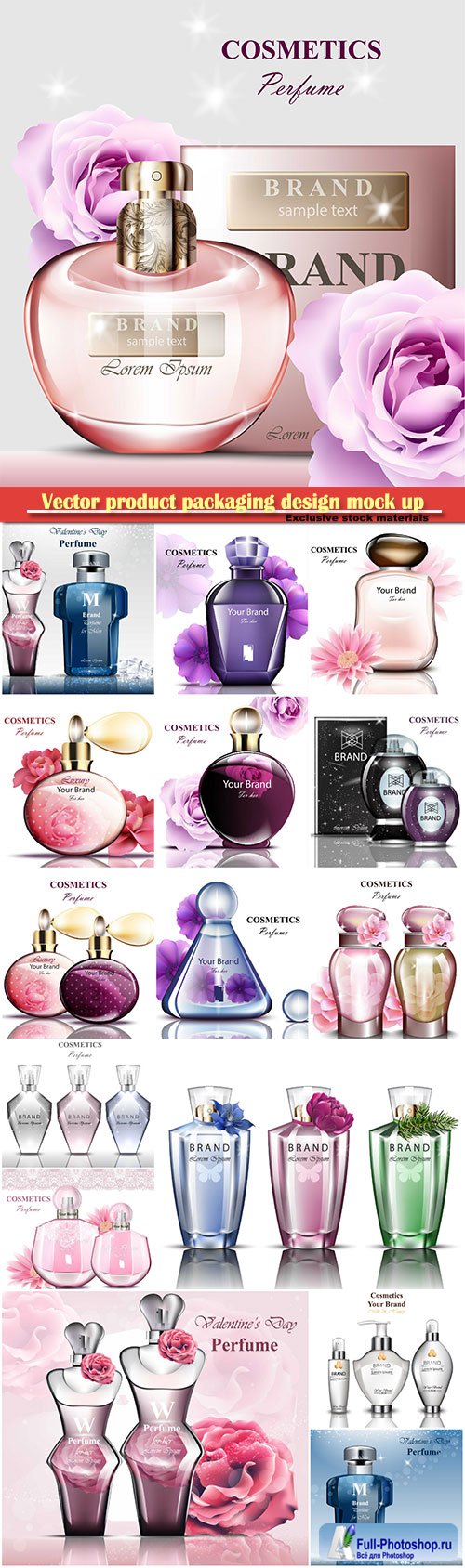 Realistic vector product packaging design mock up, perfume bottle