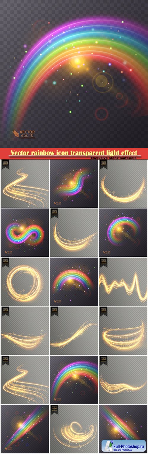 Vector rainbow icon transparent light effect background