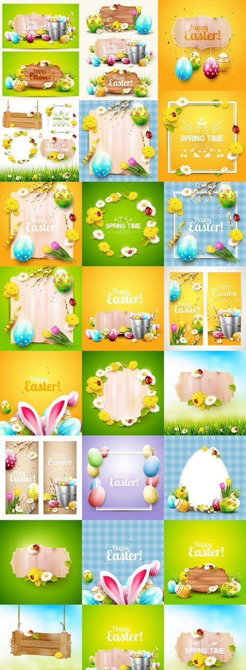 Happy Easter Bright Backgrounds - 25 Vector