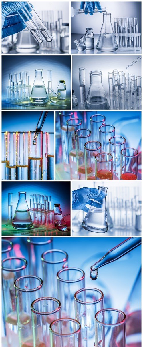 Different laboratory beakers and glassware 9X JPEG