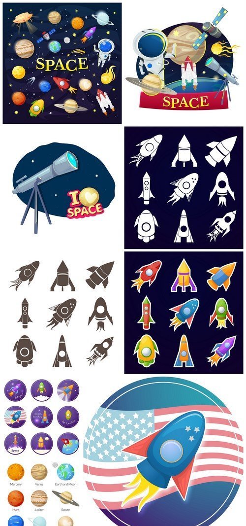 Icons of the planet of the solar system, vector illustration 9X EPS