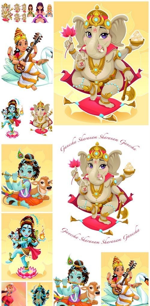 Cartoon representation of eastern god Ganesha 12X EPS