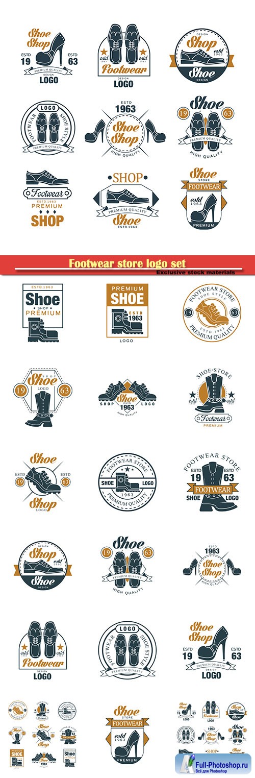 Footwear store logo set, shoe style premium quality vector Illustrations