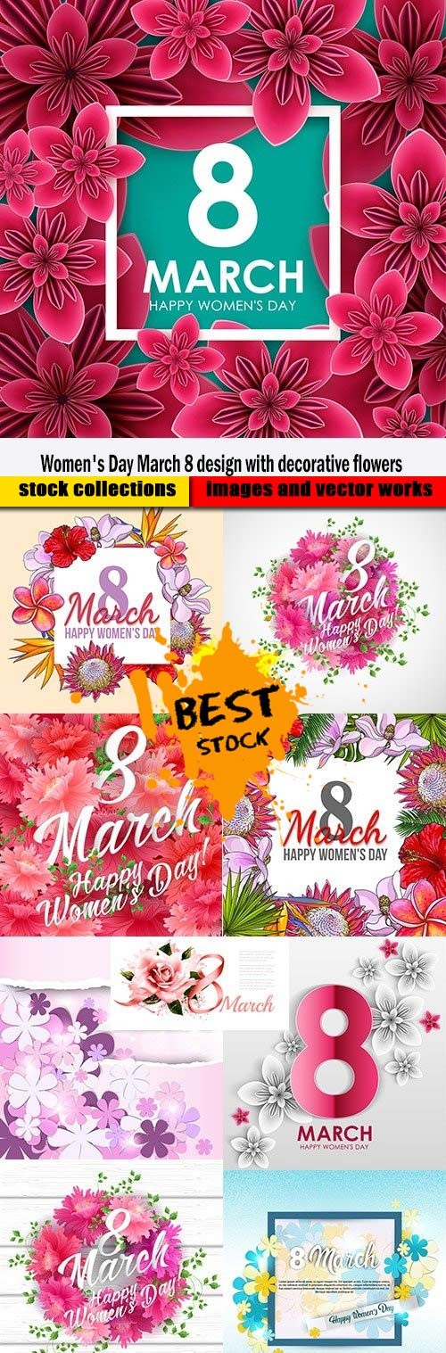 Women's Day March 8 design with decorative flowers