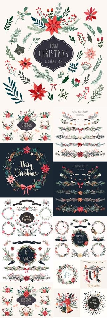 Christmas decorative bouquets drawn by hand design