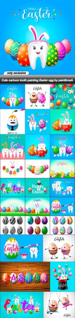 Cute cartoon tooth painting Easter egg by paintbrush - 28 EPS