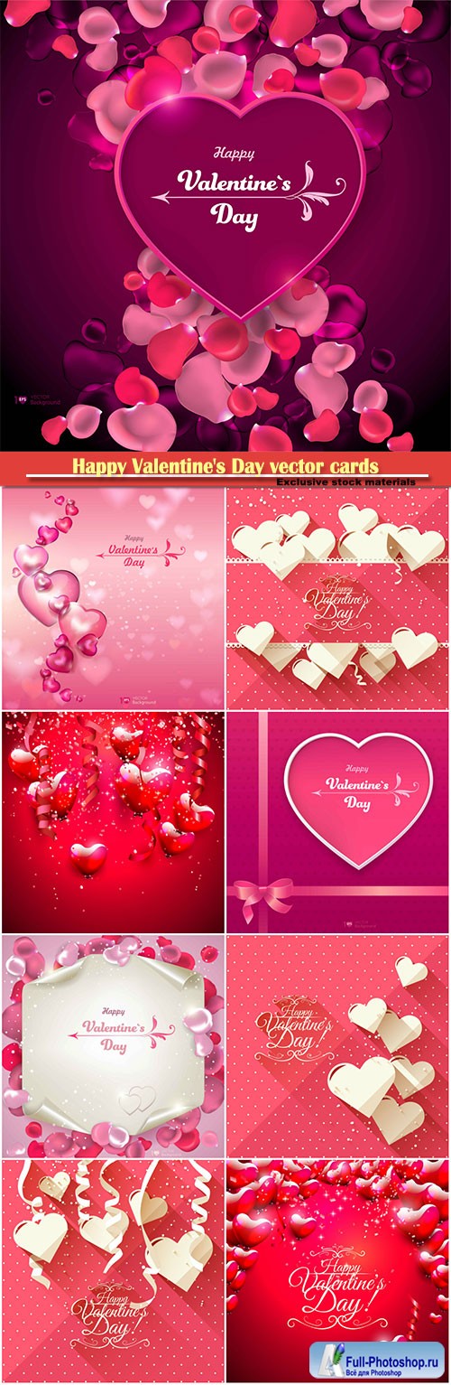 Happy Valentine's Day vector cards, red roses and hearts, romantic backgrounds # 7