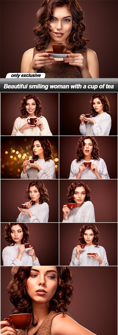 Beautiful smiling woman with a cup of tea - 10 UHQ JPEG