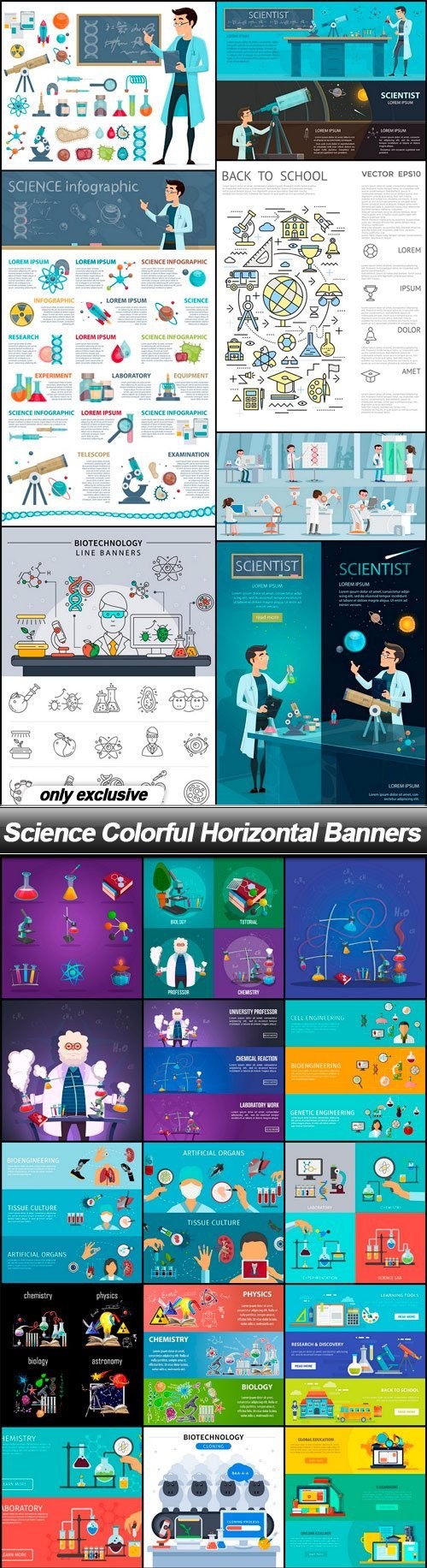 Science Colorful Horizontal Banners - 25 EPS