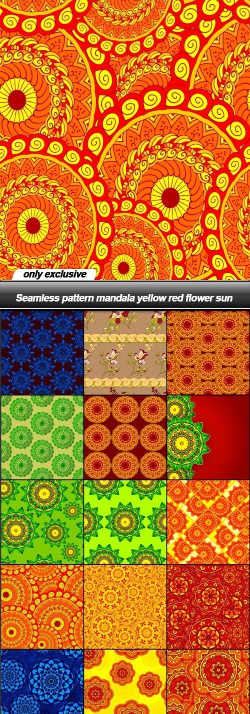Seamless pattern mandala yellow red flower sun - 15 EPS