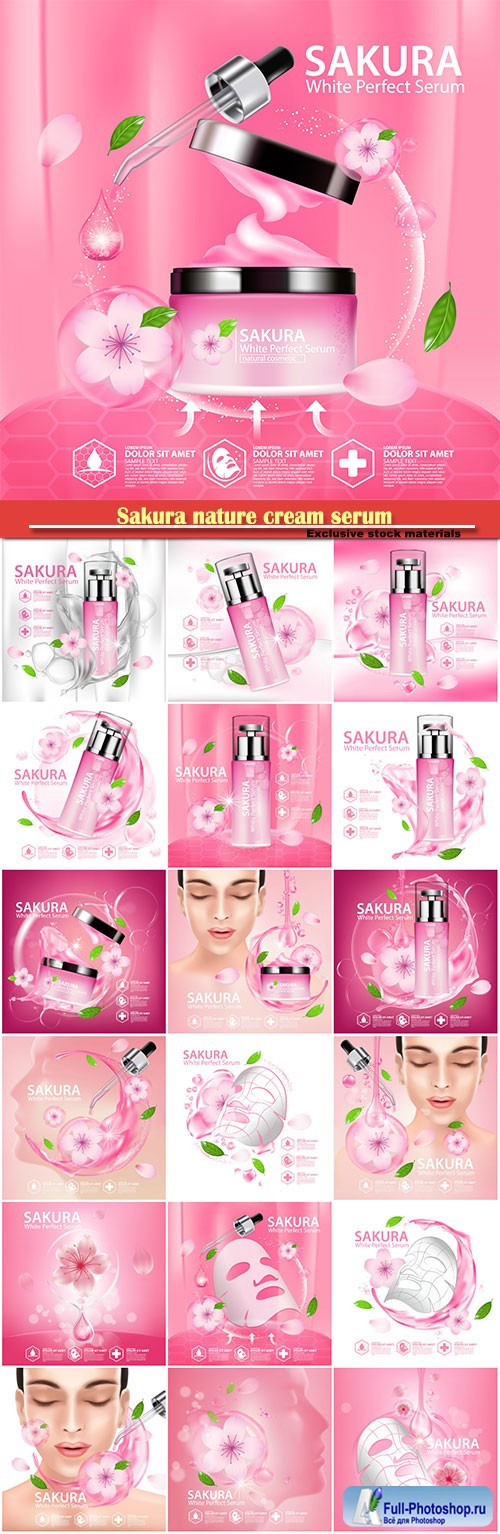 Sakura nature cream serum, collagen solution mask sheet skin care cosmetic