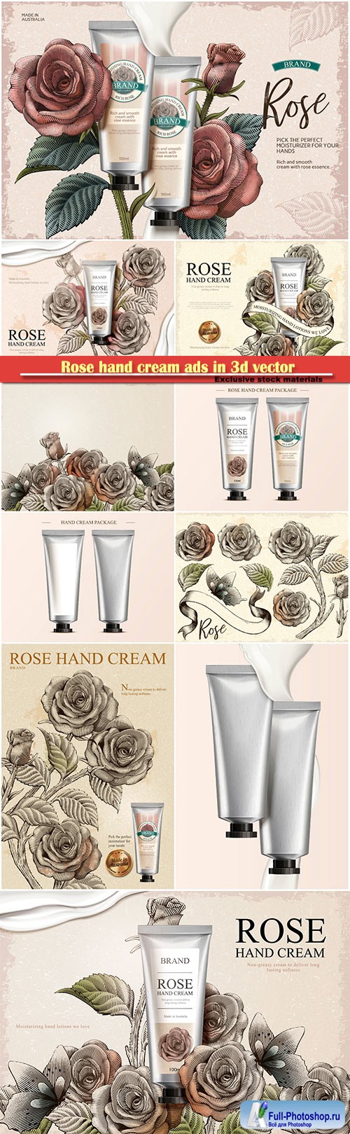 Rose hand cream ads in 3d vector illustration