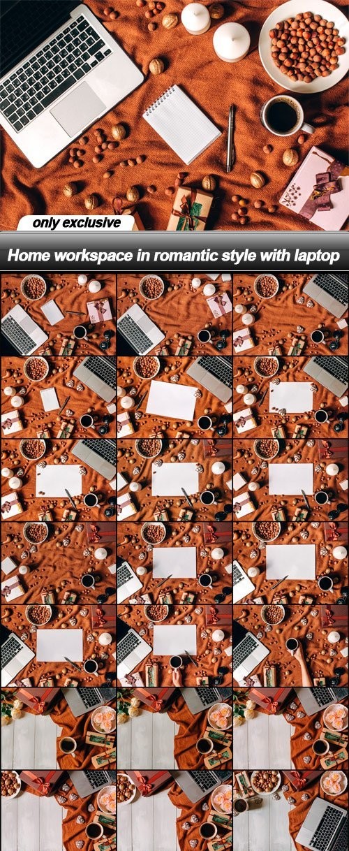 Home workspace in romantic style with laptop - 25 UHQ JPEG