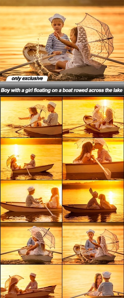 Boy with a girl floating on a boat rowed across the lake - 10 UHQ JPEG