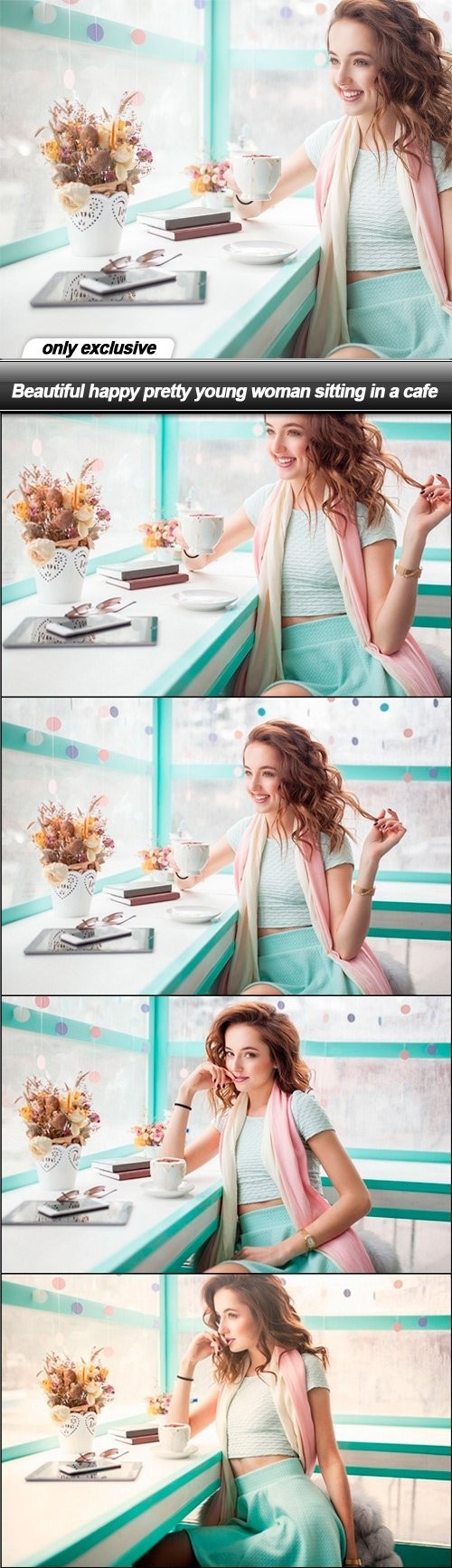Beautiful happy pretty young woman sitting in a cafe - 6 UHQ JPEG