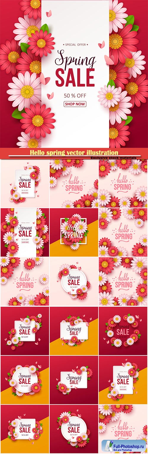 Hello spring vector illustration, Happy Women's Day, 8 March, spring flower # 4