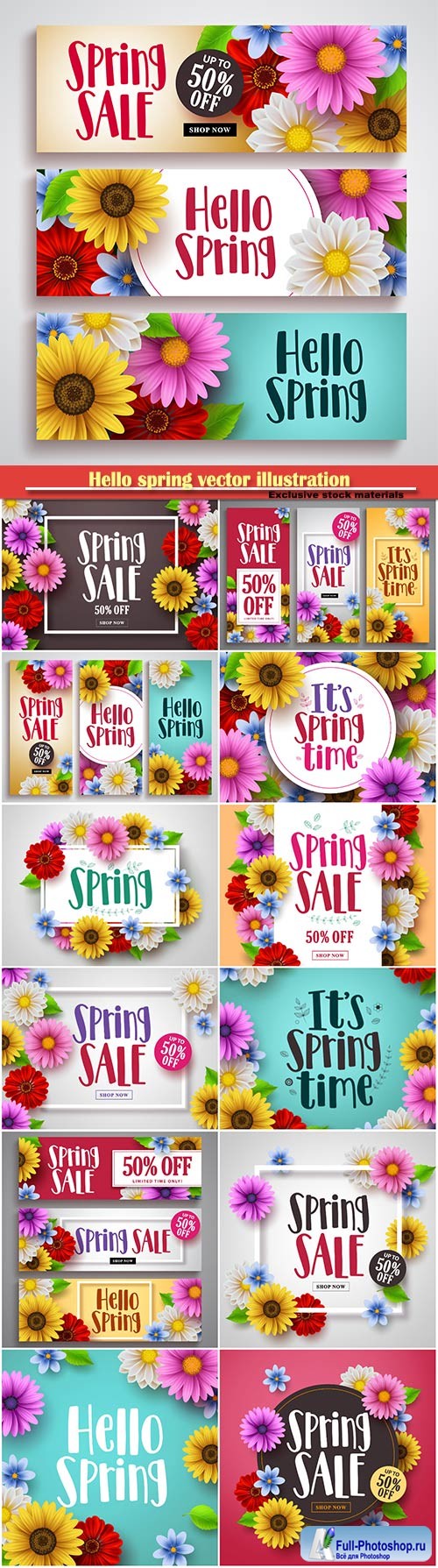 Hello spring vector illustration, spring sale background