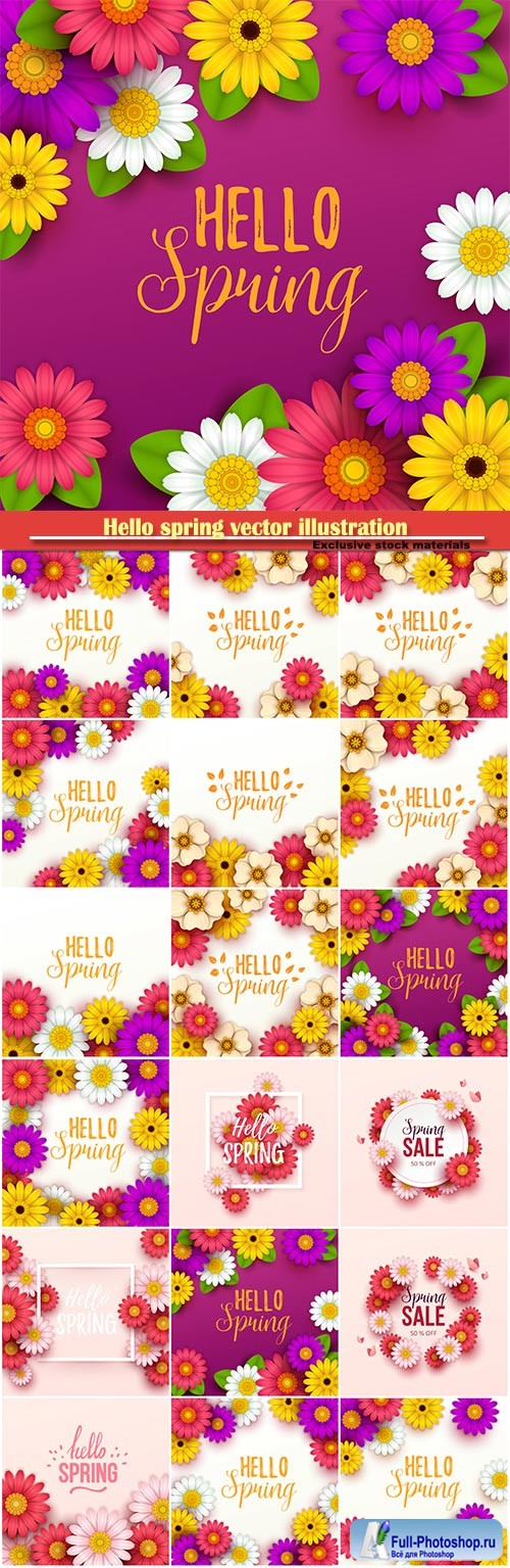 Hello spring vector illustration, Happy Women's Day, 8 March, spring flower