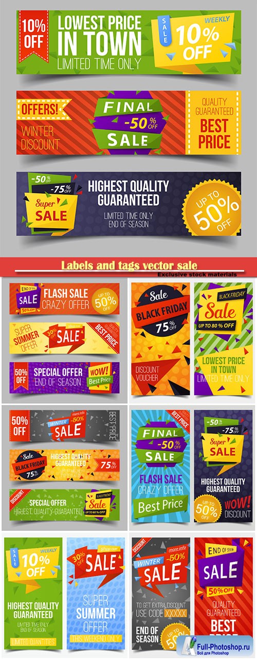 Labels and tags vector sale, discount stickers